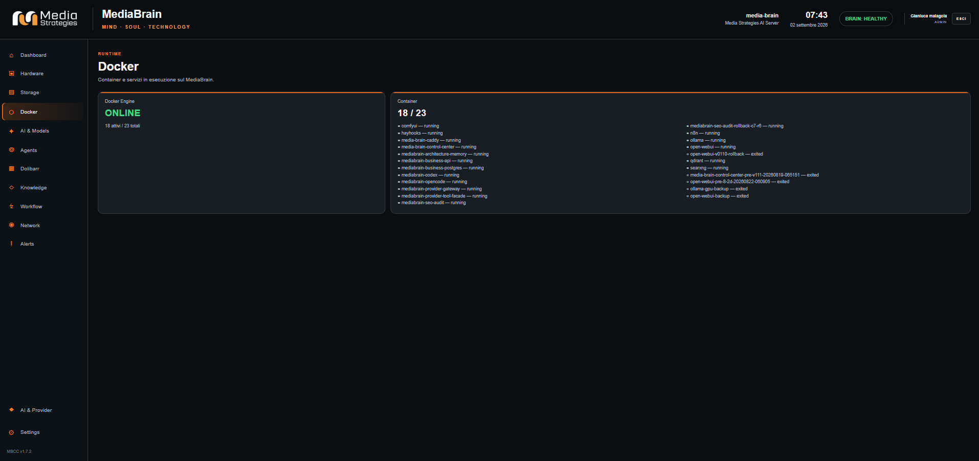 Media Brain Control Center - Docker