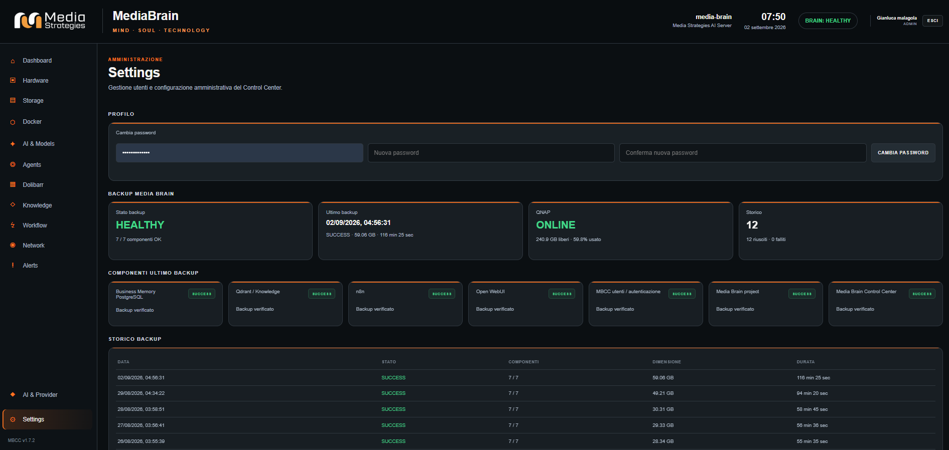 Media Brain Control Center - Settings