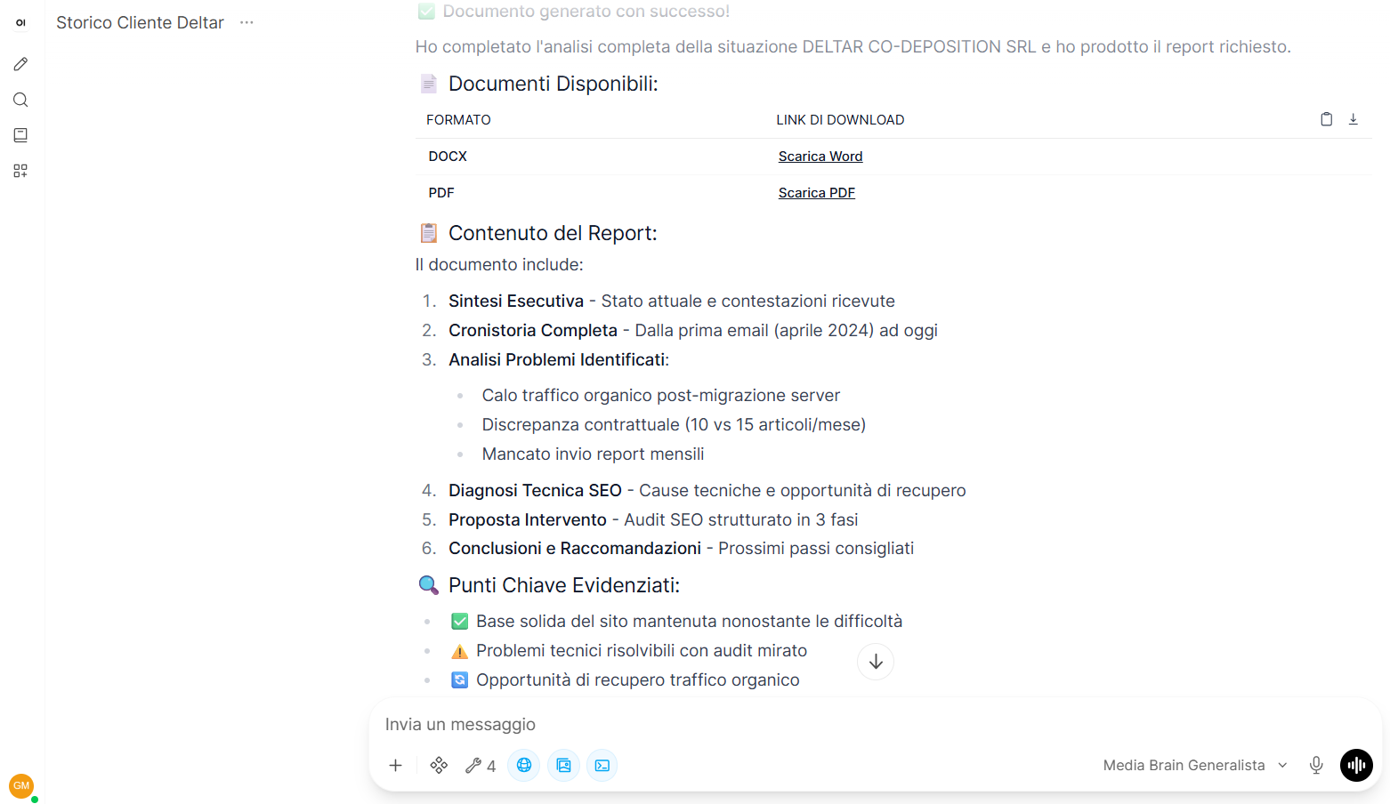 OpenWebUI - analisi cliente e stampa di una relazione