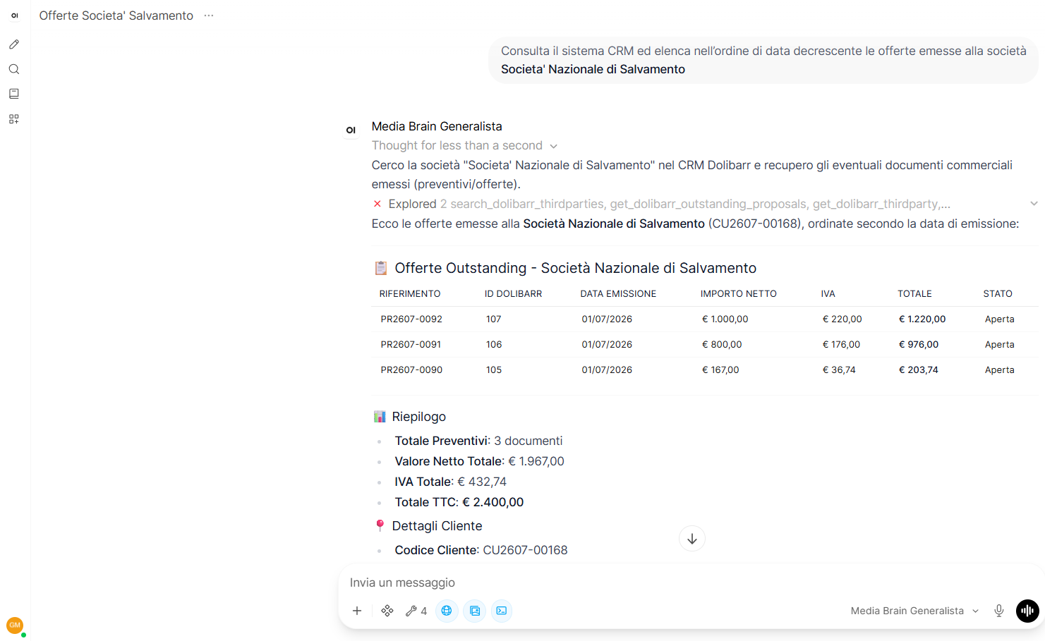 OpenWebUI - consultazione offerte nel CRM