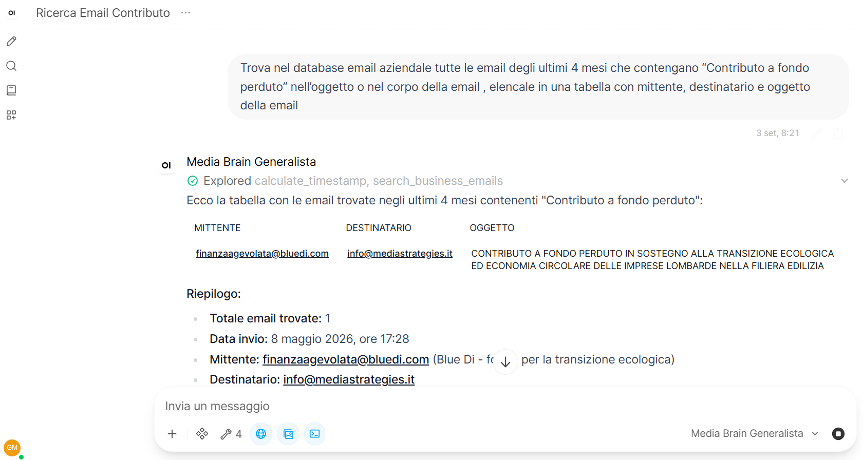 OpenWebUI - ricerca storica nella posta